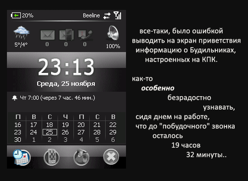 PDA screen with alarms