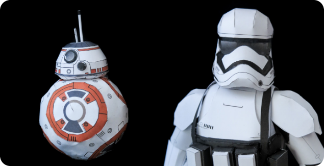 BB-8 and First order stormtrooper papercraft