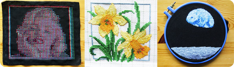 Embroidery projects in March: Jonquil, Bombshell, Earthrise