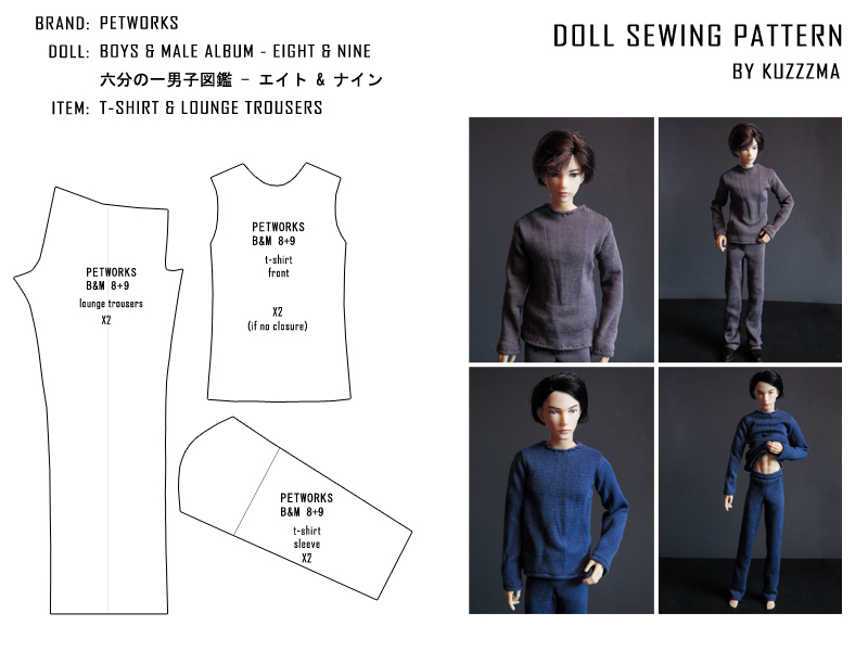 Petworks Boys and Male album (男子図鑑) sewing pattern: t-shirt, lounge trousers