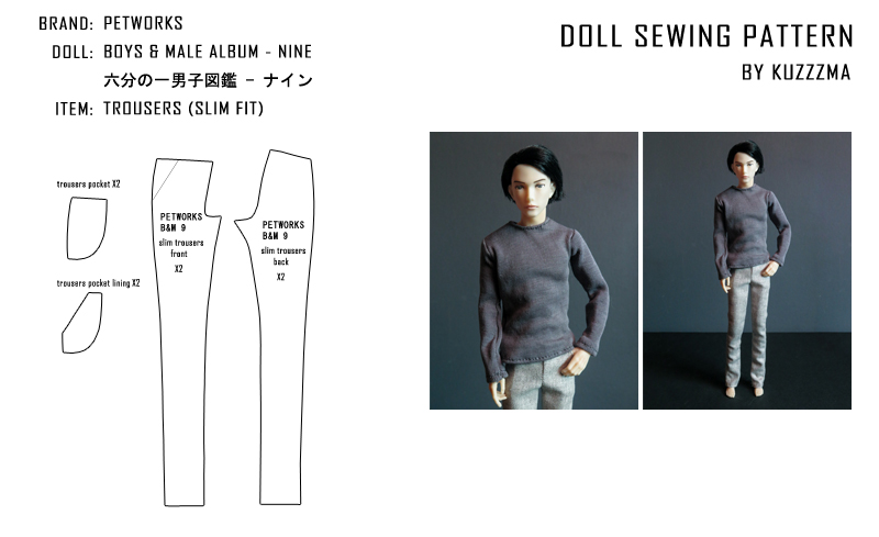 Petworks Boys and Male album (男子図鑑) sewing pattern: Nine slim-fit trousers.