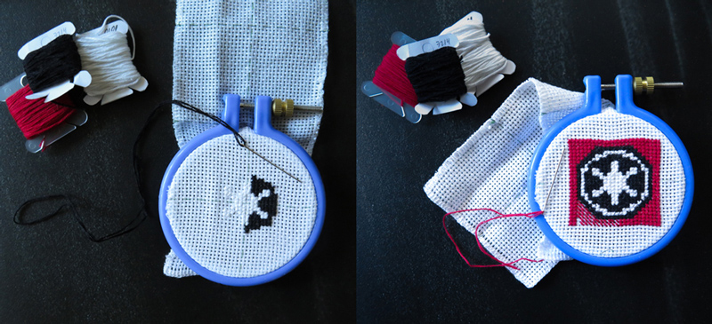 Simple Galactic Empire emblem in cross stitch: process