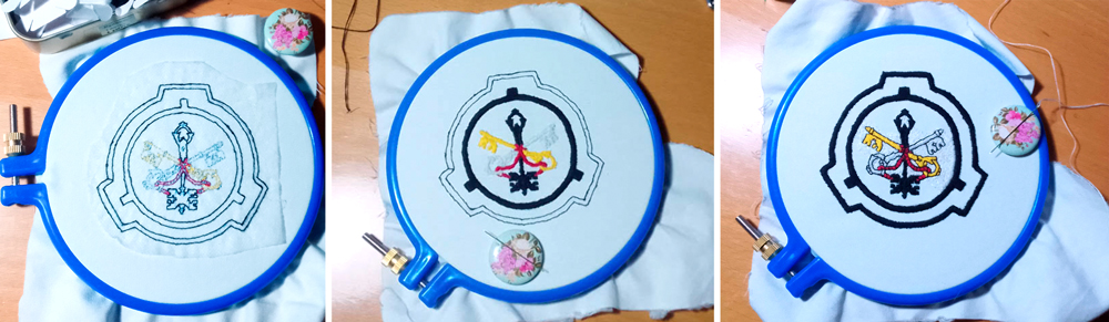 SCP (Vatican) patch: embroidery process 1