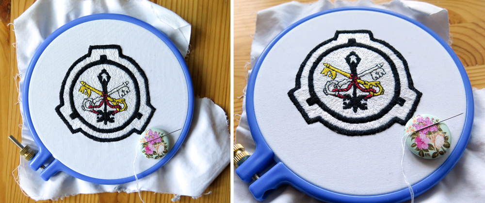 SCP (Vatican) patch: embroidery process 2