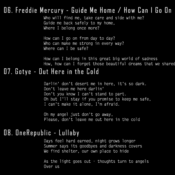 Last Secret of the Sea fanmix - notes on song choices