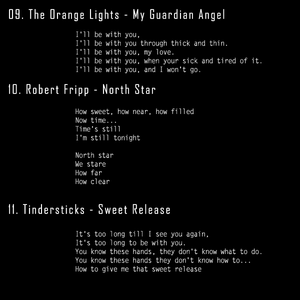 Last Secret of the Sea fanmix - notes on song choices