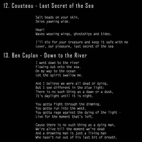 Last Secret of the Sea fanmix - notes on song choices
