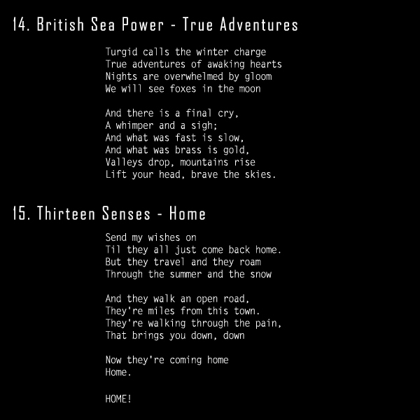 Last Secret of the Sea fanmix - notes on song choices