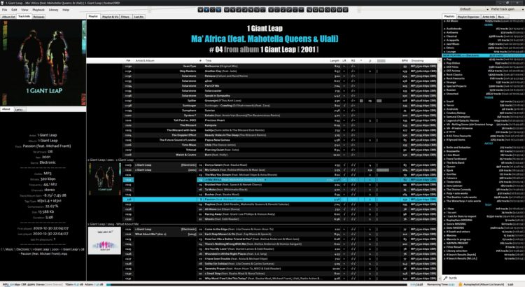 foobar2000 in 2021 - singles in album mode, electronic music playlist with BPM column