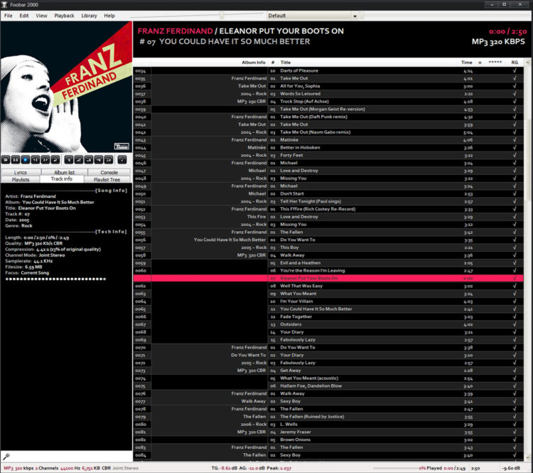 foobar2000 in early 2007 - black-red custom theme and album mode