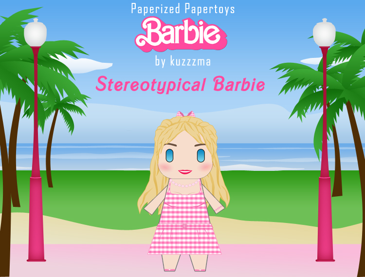 Stereotypical Barbie in pink dress papertoy preview