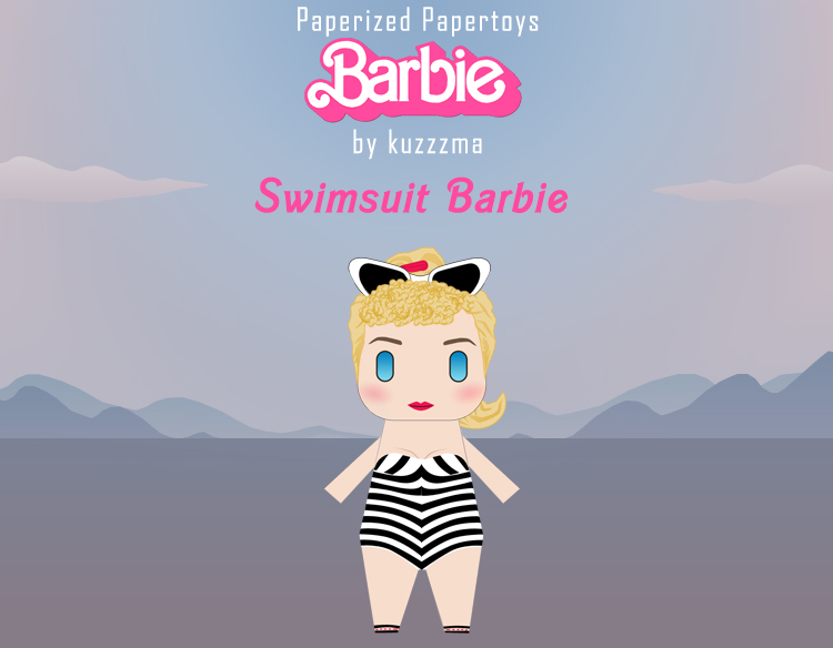 Swimsuit Barbie papertoy preview