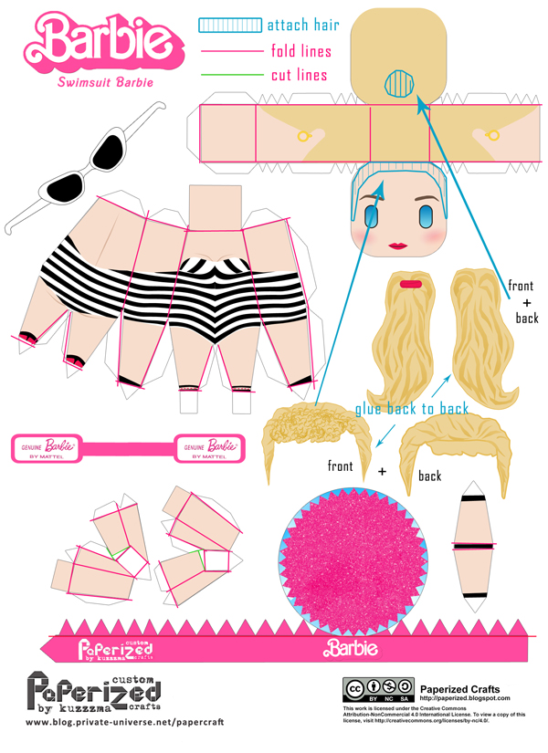 How-to build Swimsuit Barbie papertoy