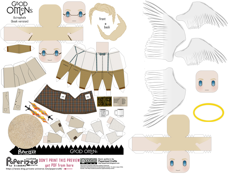 Preview of Good Omens papertoy of Aziraphale (from Good Omens book)