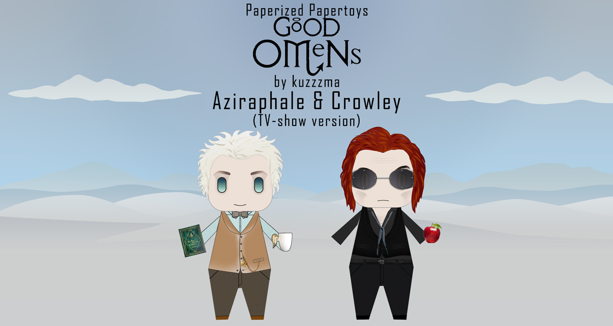 Good Omens papertoys of Crowley and Aziraphale (from Good Omens TV-series)