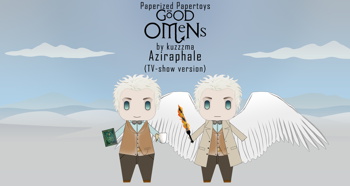 Good Omens papertoy of Michael Sheen as Aziraphale (from Good Omens TV-series)