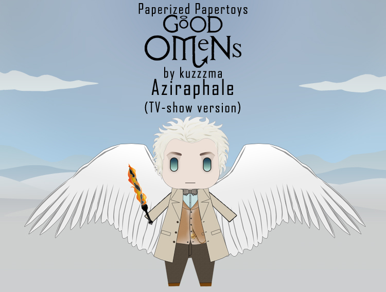 Preview of Good Omens papertoy of Michael Sheen as Aziraphale (from Good Omens TV-series)
