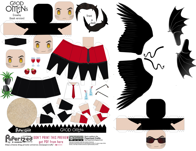 Preview of Good Omens papertoy of Crowley (from Good Omens book)