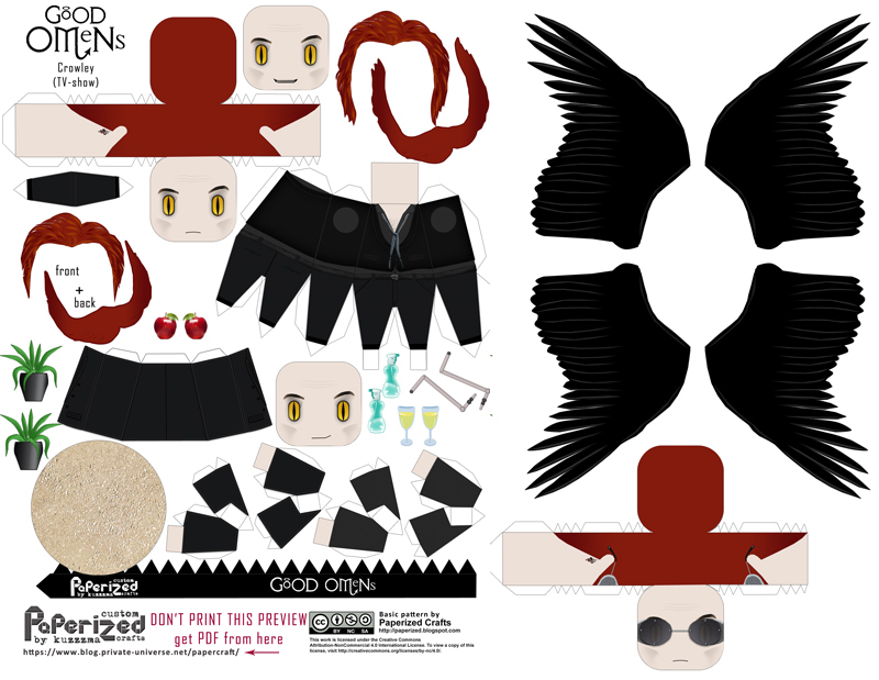 Preview of Good Omens papertoy of David Tennant as Crowley (from Good Omens TV-series)