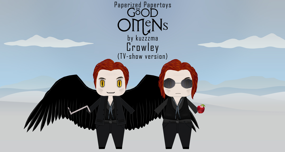 Good Omens papertoy of David Tennant as Crowley (from Good Omens TV-series)