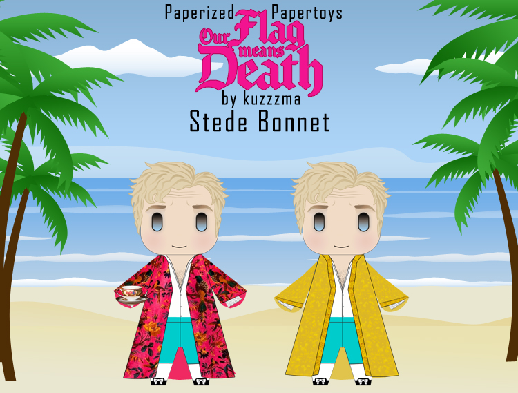 Our Flag Means Death papercraft: Stede Bonnet (as played by Rhys Darby) papertoy in kimono
