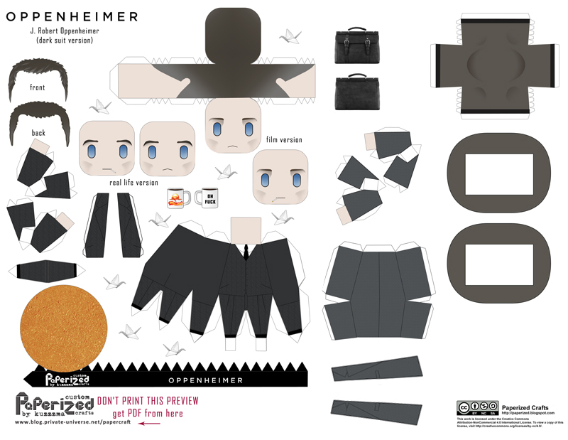 Oppenheimer papertoy (dark suit version) pattern preview