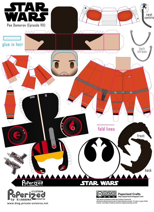 Paperized Star Wars paper toy - Poe Dameron (ep. VII) template how-to