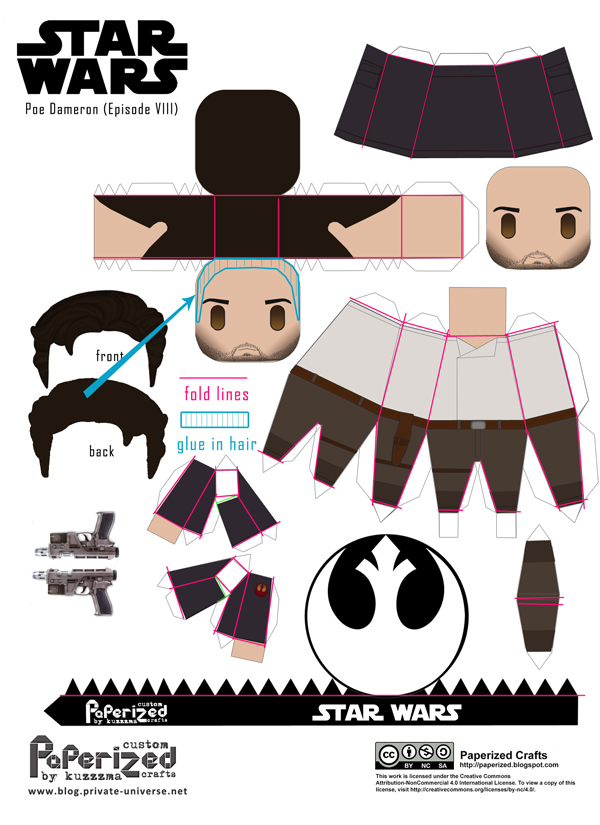 Paperized Star Wars paper toy - Poe Dameron (ep. VIII) template how-to
