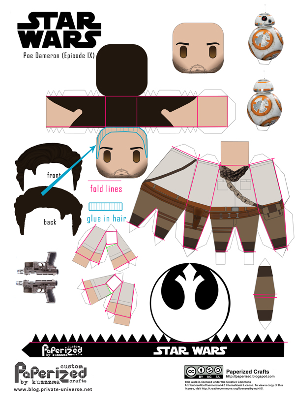 Paperized Star Wars paper toy - Poe Dameron (ep. IX) template how-to