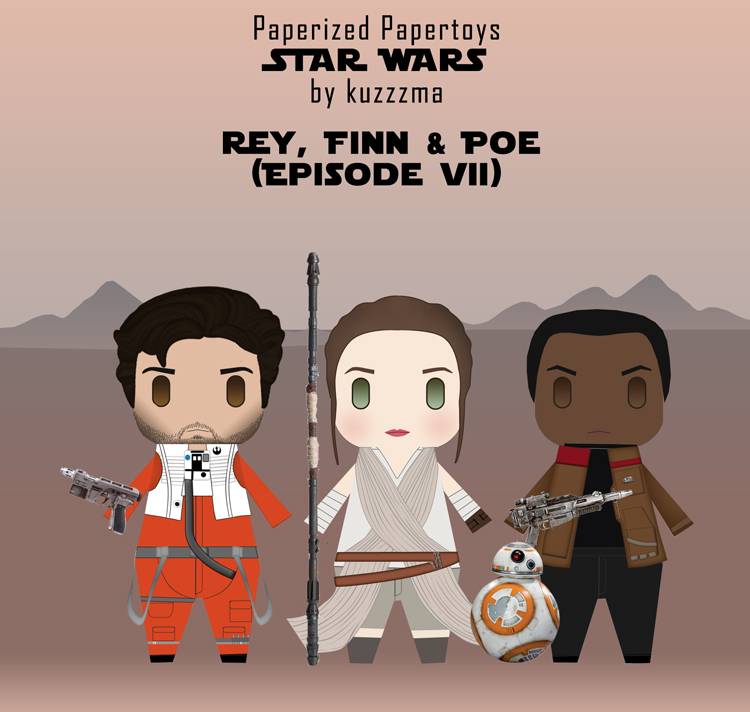 Paperized Star Wars paper toy - Rey, Finn and Poe Dameron (Episode VII)