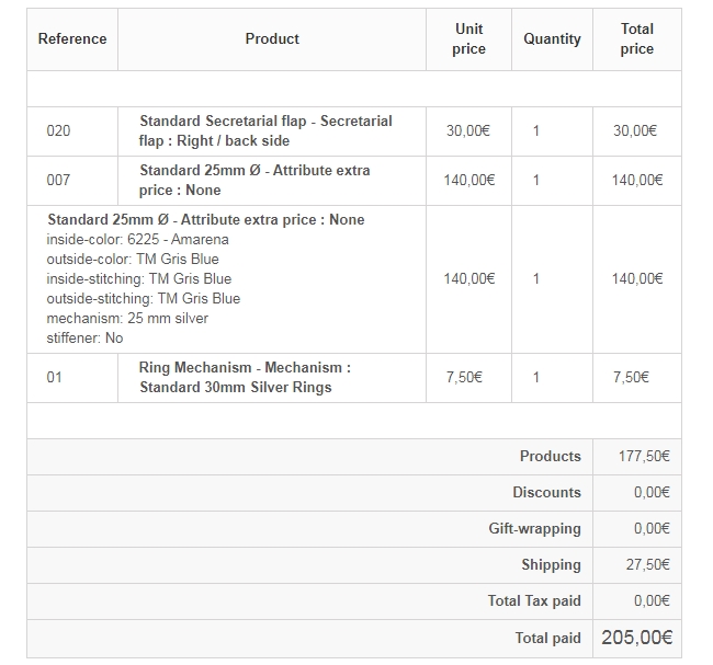 VDS planner order details